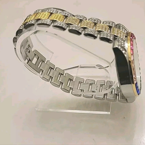 Men's Luxury Iced Crystal Rainbow Inlaid Simulated Diamond Steel Quart Watch - Picture 9 of 10